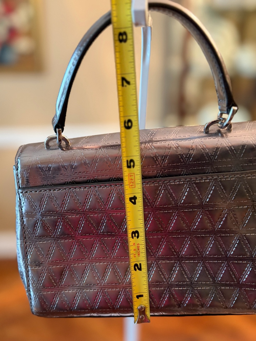 MICHAEL KORS Metallic Gunmetal Quilted Top-Handle Satchel w/CB Metal Chain. - Picture 5 of 7